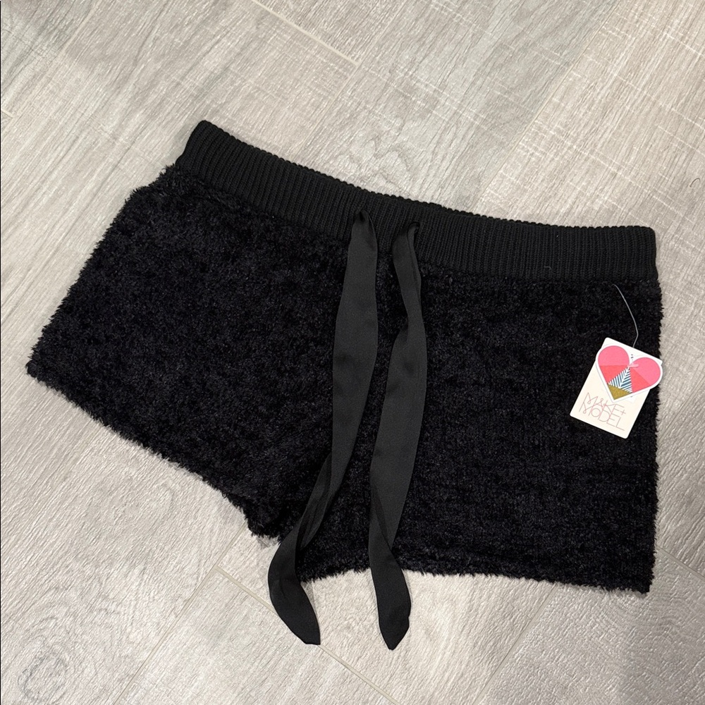 NWT Make + Model Black Fuzzy PJ Shorts